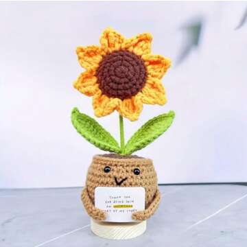 Gossby Positive Sunflower Doll Crochet Plant with Card - Appreciation Thank You for Being an Important Part Gift for Coworker, Sister Best Friend, Teacher - Christmas, Birthday Gift for Women, Men