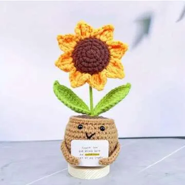 Gossby Positive Sunflower Doll Crochet Plant with Card - Appreciation Thank You for Being an Important Part Gift for Coworker, Sister Best Friend, Teacher - Christmas, Birthday Gift for Women, Men