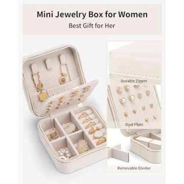 Vlando Travel Jewelry Case, Small Travel Jewelry Organizer Box for Girls Women - White