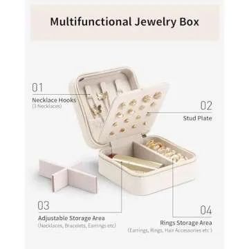 Vlando Travel Jewelry Case, Small Travel Jewelry Organizer Box for Girls Women - White