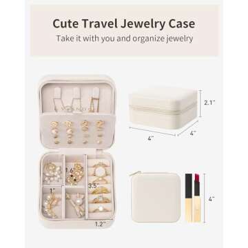 Vlando Travel Jewelry Case, Small Travel Jewelry Organizer Box for Girls Women - White