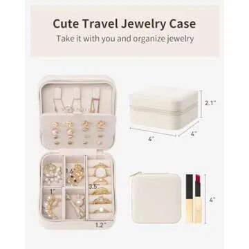 Vlando Travel Jewelry Case, Small Travel Jewelry Organizer Box for Girls Women - White
