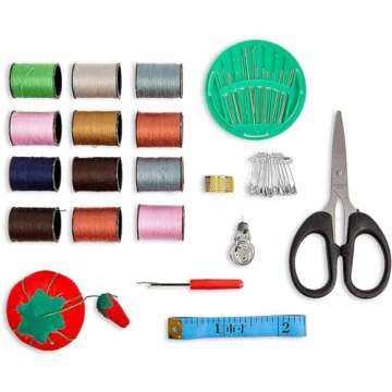 Vintage Sewing Basket Organizer with 30 Essential Tools