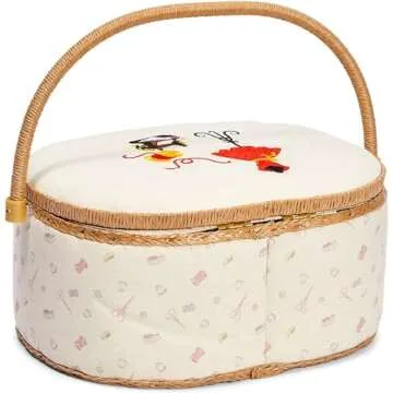 Vintage Sewing Basket Organizer with 30 Essential Tools