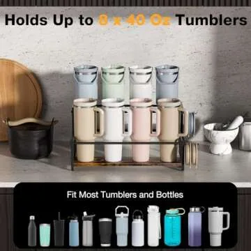 MOJOHAND Water Bottle Organizer for Stanley and Others' Large Tumbler Organization, Pantry Kitchen Organizers and Storage for Cup Accessories, Tumbler and Cup Lid Organizer Wine Rack - 2 Tier Hold 8