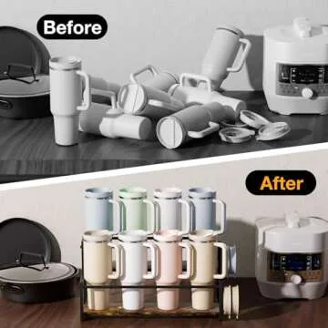 MOJOHAND Water Bottle Organizer for Stanley and Others' Large Tumbler Organization, Pantry Kitchen Organizers and Storage for Cup Accessories, Tumbler and Cup Lid Organizer Wine Rack - 2 Tier Hold 8