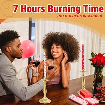 Valentine's Day Taper Candles 10 Inch Tall Set of 4 Unscented Red Heart Candlesticks Unique Valentin...