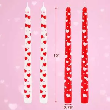 Valentine's Day Taper Candles 10 Inch Tall Set of 4 Unscented Red Heart Candlesticks Unique Valentines Day Gifts Valentine's Day Dinner Table Decorations Wedding Anniversary Décor