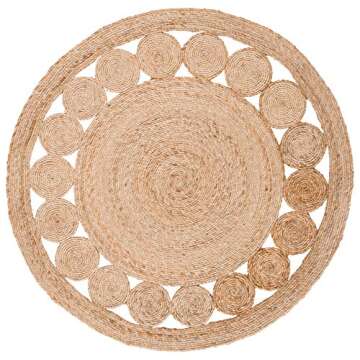 SAFAVIEH Natural Fiber Round Collection 4' Round Natural NFB247A Handmade Boho Country Charm Jute Ar...