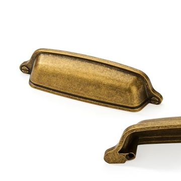 CABDM 10 Pack 3-3/4 inch Antique Brass Cabinet Cup Pulls - Stylish Kitchen Hardware