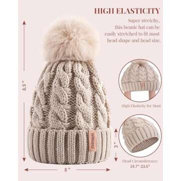 3 PCS Womens Beanie with Pom Pom, Knit Beanie Hats for Women Winter and Fall, Cute Warm Winter Hats ...