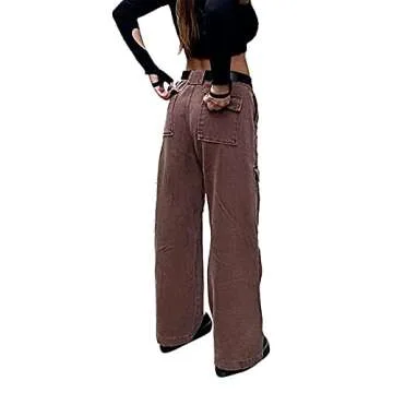 Women's Y2K Fashion Wide Leg High Waist Loose Fit Cargo Jeans Denim Pants Boyfriend Jeans for Teen G...