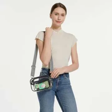 DIVCIDLC Clear Crossbody Bag Purse with Guitar Strap, Belt Clear Bag Shoulder Purse Stadium Concert Event Approved See Through Transparent Messenger Satchel Handbag, Black White Strap
