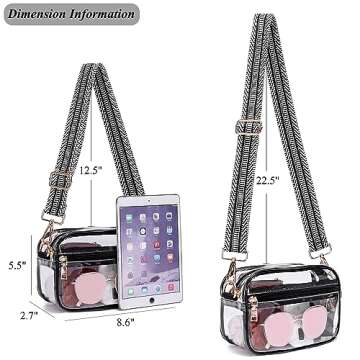 DIVCIDLC Clear Crossbody Bag Purse with Guitar Strap, Belt Clear Bag Shoulder Purse Stadium Concert Event Approved See Through Transparent Messenger Satchel Handbag, Black White Strap