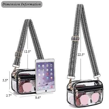 DIVCIDLC Clear Crossbody Bag Purse with Guitar Strap, Belt Clear Bag Shoulder Purse Stadium Concert Event Approved See Through Transparent Messenger Satchel Handbag, Black White Strap