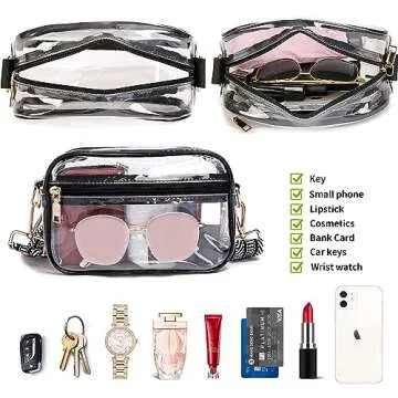 DIVCIDLC Clear Crossbody Bag Purse with Guitar Strap, Belt Clear Bag Shoulder Purse Stadium Concert Event Approved See Through Transparent Messenger Satchel Handbag, Black White Strap