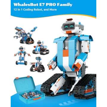 WhalesBot E7 Pro 12-in-1 STEM Coding Robot Kit for Kids 8-12, 637-Piece Building Set with Scratch Programming, Interactive Books & 3D APP Guidance – Ideal Educational Toy for Boys & Girls