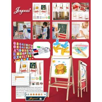 Joyooss Art Easel for Kids Easel, Kids Easel for Painting Wooden Whiteboard & Chalkboard Kids Art Easel, Toddler Art Easel One Get Many Kids Easel with Paper roll Art Easel for Kids Ages 2-4 4-8 8-12