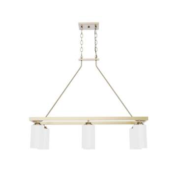 Tawson Eury 6-Light Island Chandelier Ceiling Light Fixture Modern Gold Etched Glass Shade Adjustable Height for Dining Room, Kitchen Island, Farmhouse, Retro, Rustic, Industrial, Vintage Décor.