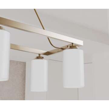 Tawson Eury 6-Light Island Chandelier Ceiling Light Fixture Modern Gold Etched Glass Shade Adjustable Height for Dining Room, Kitchen Island, Farmhouse, Retro, Rustic, Industrial, Vintage Décor.