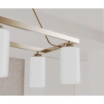 Tawson Eury 6-Light Island Chandelier Ceiling Light Fixture Modern Gold Etched Glass Shade Adjustable Height for Dining Room, Kitchen Island, Farmhouse, Retro, Rustic, Industrial, Vintage Décor.