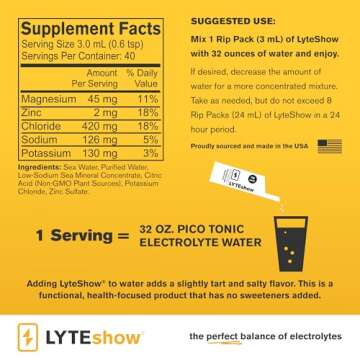 LyteShow Electrolyte Drops for Water Sugar-Free for Hydration and Immune Support - 50 Single Serving...