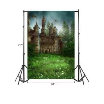 AOFOTO 4x6ft Magic Forest Vintage Medieval Castle Background Fairytale Florets Meadow Photography Backdrop Wonderland Princess Knight Prince Kid Girl Boy Artistic Portrait Photo Studio Props Wallpaper