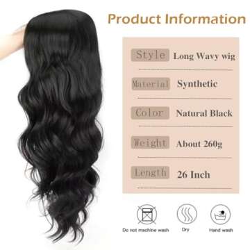 XCHJH 26 Inch Black Lace Front Wig for Women