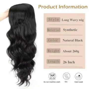 XCHJH 26 Inch Black Lace Front Wig for Women