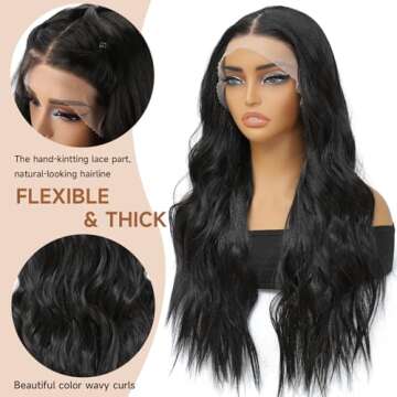 XCHJH 26 Inch Black Lace Front Wig for Women