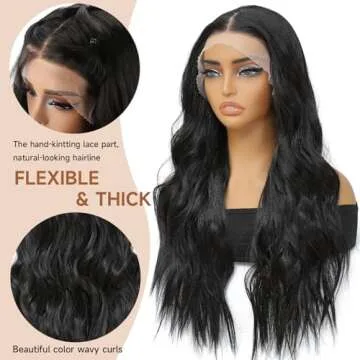 XCHJH 26 Inch Black Lace Front Wig for Women