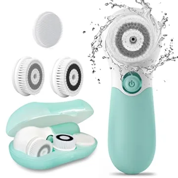 Facial Cleansing Brush Electric Facial Exfoliating Massage Brush with 3 Cleanser Heads and 2 Speeds ...