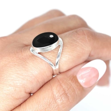 Stunning JEWELOPORIUM Black Onyx Silver Ring, Size 6, 925 Sterling Silver