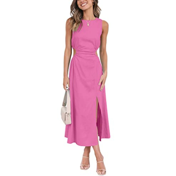 LILLUSORY Womens Pink Midi Preppy Clothes Party Ladies Midi Dresses 2024 Spring Cute Petite Dresses for Girls