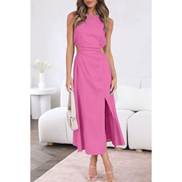 LILLUSORY Womens Pink Midi Preppy Clothes Party Ladies Midi Dresses 2024 Spring Cute Petite Dresses for Girls