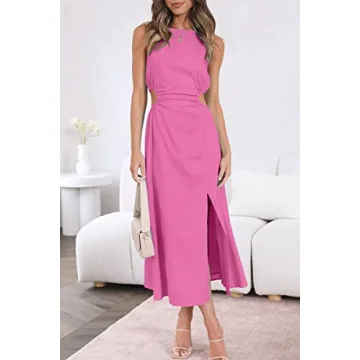 LILLUSORY Womens Pink Midi Preppy Clothes Party Ladies Midi Dresses 2024 Spring Cute Petite Dresses for Girls