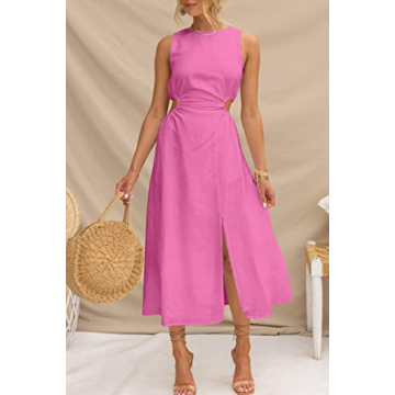 LILLUSORY Womens Pink Midi Preppy Clothes Party Ladies Midi Dresses 2024 Spring Cute Petite Dresses for Girls