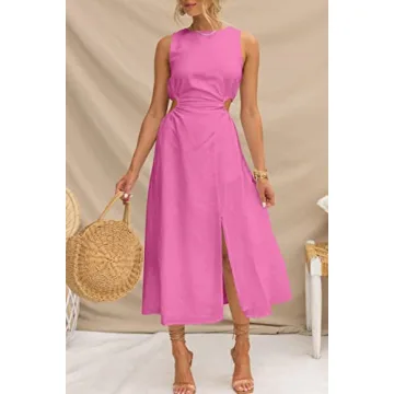 LILLUSORY Womens Pink Midi Preppy Clothes Party Ladies Midi Dresses 2024 Spring Cute Petite Dresses for Girls