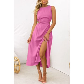 LILLUSORY Womens Pink Midi Preppy Clothes Party Ladies Midi Dresses 2024 Spring Cute Petite Dresses for Girls