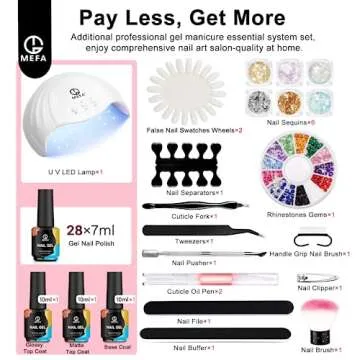 MEFA 52 PCS Gel Nail Polish Kit with U V Light, 28 Colors Gel Nail Kit Pastel Hot Pink Purple Gel Nail Polish Set 48W Nail Lamp, No Wipe Base Top Coat & Manicure Tools Starter Kit DIY Home Salon Gifts