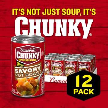 Campbell’s Chunky Soup, Savory Pot Roast Soup, 18.8 oz Can (Pack of 12)
