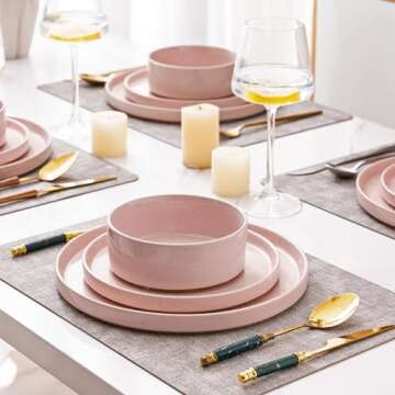 AmorArc Ceramic Dinnerware Set for 4 | Speckled Stoneware Plates and Bowls with unglazed terracotta | Scratch Resistant, Dishwasher & Microwave Safe Dishes Sets- 12-Pcs Pink