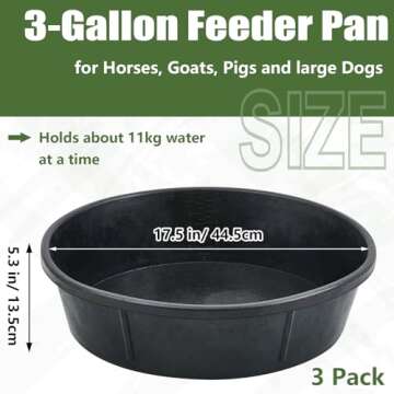 Sadnyy 3 Pcs Rubber Feeder Pan, 3 Gallon Rubber Horse Feed Pan Rubber Dog Bowl Pig Feeder Large Util...