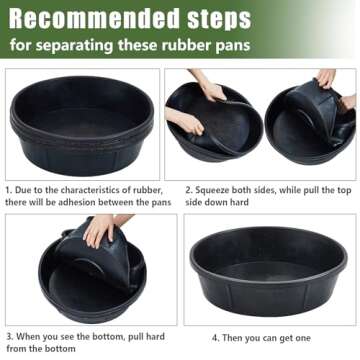Sadnyy 3 Pcs Rubber Feeder Pan, 3 Gallon Rubber Horse Feed Pan Rubber Dog Bowl Pig Feeder Large Utility Feed Bucket for Goats Horses Chicken Dust Bath Container Animal Feeding, 17.5 x 5.3 inches
