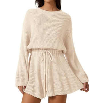 Meyeeka Sweaters for Women Oversize Crewneck Sweater Romper Long Sleeve