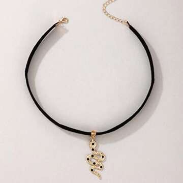 Iaceble Punk Velvet Snake Choker Necklace Gold Snake Pendant Clavicle Necklace Gothic Velvet Collar ...