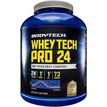 BodyTech Whey Tech Pro 24 Protein Powder - Protein Enzyme Blend with BCAA's to Fuel Muscle Growth & ...