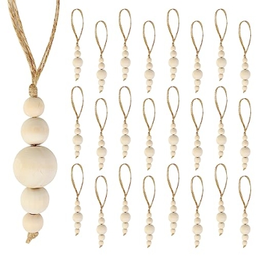 24 Pcs Christmas Tree Ornaments Wood Bead Hanging Decorations Farmhouse Natural Bead Garland Rustic ...