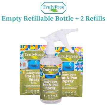 Truly Free Heavy Duty Pot & Pan Spray - Powerful Foaming Grease Remover, Multi-Purpose Kitchen Cleaner Spray Degreaser for Oven, Stoves, Grill & More, Citrus Scent - Includes 1 Empty Bottle & 2 Refill