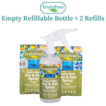 Truly Free Heavy Duty Pot & Pan Spray - Powerful Foaming Grease Remover, Multi-Purpose Kitchen Cleaner Spray Degreaser for Oven, Stoves, Grill & More, Citrus Scent - Includes 1 Empty Bottle & 2 Refill